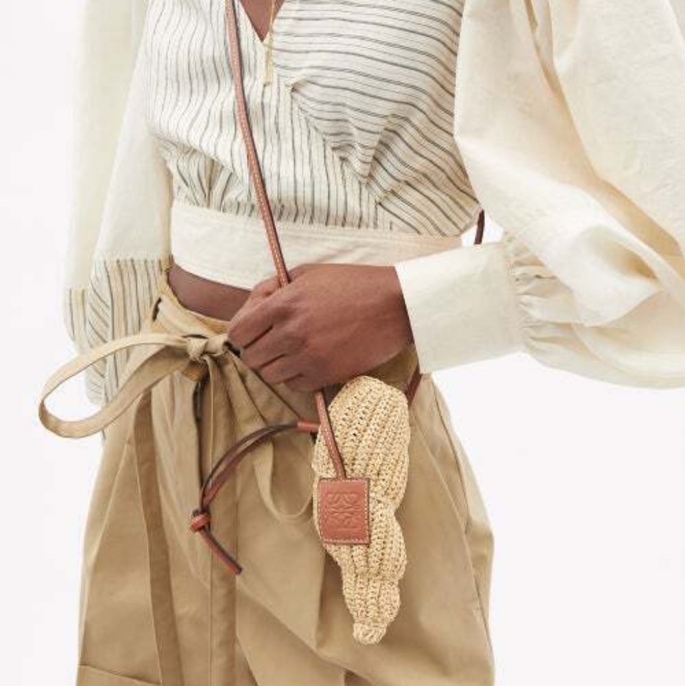LOEWE IBIZA Tulip Mini Shell Leather And Raffia Crossbody Bag New w box/tags